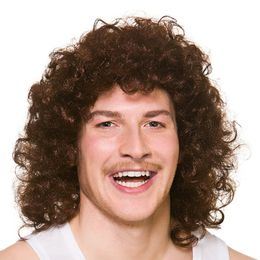 Lockig 80-talskille Brun Peruk