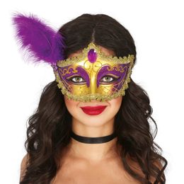 Ögonmask Lila/Guld med Fjäder