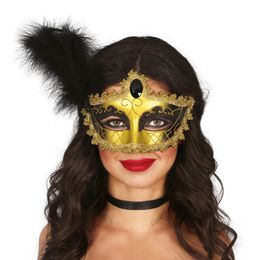 Øyemaske Svart/Gull med Fjær