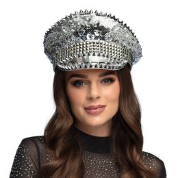 Diaesitys - Paljettikuvioitu lippis niiteillä Hopea