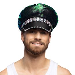 Bildspel - Paljettkeps Tvåfärgad Svart/Blå med Juveler