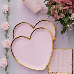 Lysbildefremvisning - Papptallerkener Hjerteformet Rosa/Gull