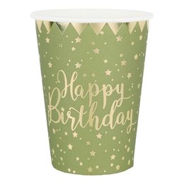 Pappersmuggar Happy Birthday Guld/Grön