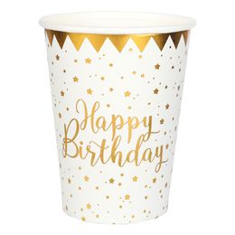 Pappkopper Happy Birthday Gull/Hvit