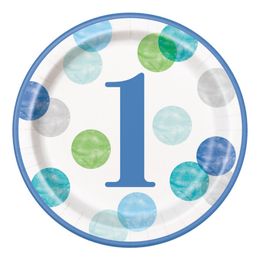 Papptallerkener Prikkete 1 År Blå
