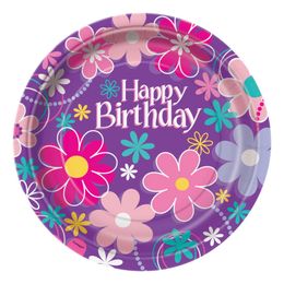 Papperstallrikar Happy Birthday Lila