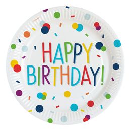 Papperstallrikar Happy Birthday Konfetti