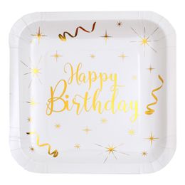 Papptallerken Happy Birthday Hvit/Gull