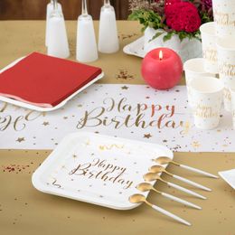 Lysbildefremvisning - Papptallerken Happy Birthday Hvit/Gull