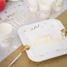 Lysbildefremvisning - Papptallerken Happy Birthday Hvit/Gull