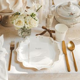 Bildspel - Papperstallrikar Ornament Guld/Vit