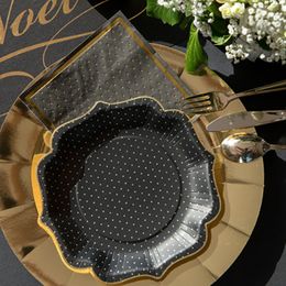 Bildspel - Papperstallrikar Prickig Svart/Guld