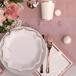 Bildspel - Papperstallrikar Prickiga Vit/Roséguld