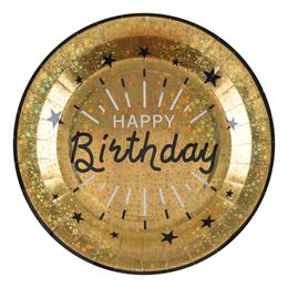 Papptallerken Sparkling Happy Birthday Svart/Gull