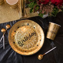 Lysbildefremvisning - Papptallerken Sparkling Happy Birthday Svart/Gull