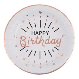 Pahvilautaset Hohtava Happy Birthday Valkoinen/Ruusukulta
