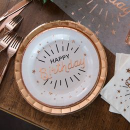 Diaesitys - Pahvilautaset Hohtava Happy Birthday Valkoinen/Ruusukulta