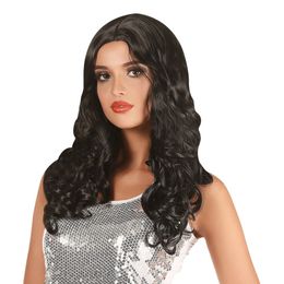 Peruk Lockig Svart Dam Lux