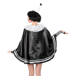 Lysbildefremvisning - Pierrot Klovn Svart Dame Karnevalskostyme