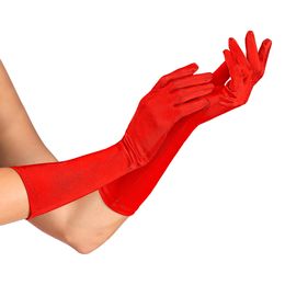 Röda Satinhandskar Långa