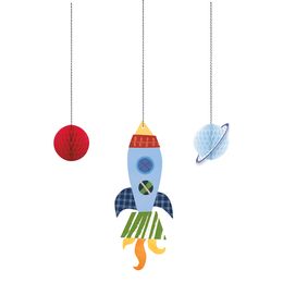 Rymdraket & Planet Honeycomb Hängande Dekoration