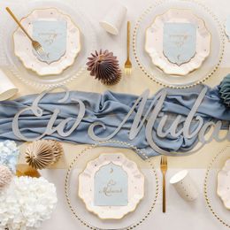 Lysbildefremvisning - Servietter Eid Mubarak Lyseblå