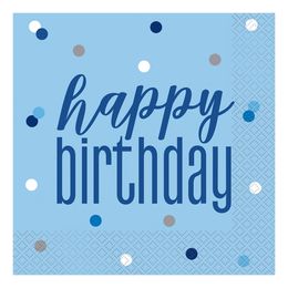 Servietter Happy Birthday Blå Prikket
