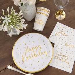 Bildspel - Servetter Happy Birthday Guld/Vit