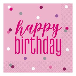 Servetter Happy Birthday Rosa/Silver