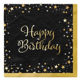 Servetter Happy Birthday Svart/Guld