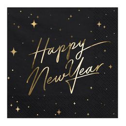 Servetter Happy New Year Guld Metallic/Svart