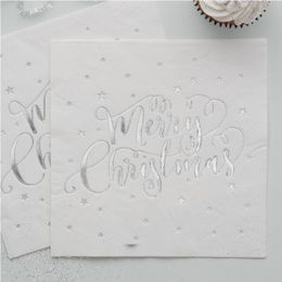 Lysbildefremvisning - Servietter Merry Christmas Sølv