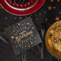 Lysbildefremvisning - Servietter Sparkling Happy Birthday Svart/Gull