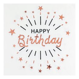 Servietter Sparkling Happy Birthday Hvid/Roséguld