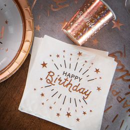 Lysbildefremvisning - Servietter Sparkling Happy Birthday Hvid/Roséguld