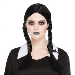 Svart Peruk med Flätor