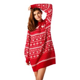 Lysbildefremvisning - Strikket Rød Oversize Julekjole