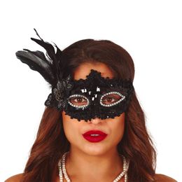 Sort Øjenmaske med Fjer