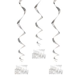Swirls Happy Birthday Sølv Hængende Dekoration