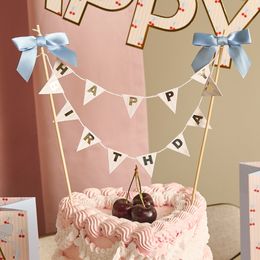 Bildspel - Tårtdekoration Happy Birthday Rosett Blå