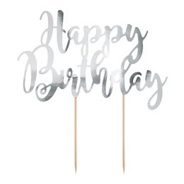 Tårtdekoration Happy Birthday Silver