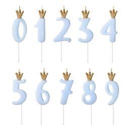 Tårtljus Siffra med Krona Blå