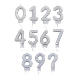 Kakkukynttilä Numero Kimalle Hopea