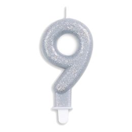 Diaesitys - Kakkukynttilä Numero Kimalle Hopea