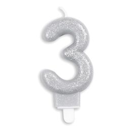 Diaesitys - Kakkukynttilä Numero Kimalle Hopea