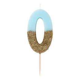 Bildspel - Tårtljus Siffra Ljusblå/Guldglitter