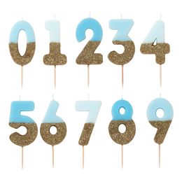 Tårtljus Siffra Ljusblå/Guldglitter