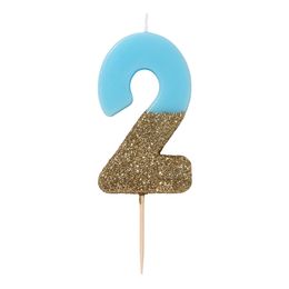 Bildspel - Tårtljus Siffra Ljusblå/Guldglitter