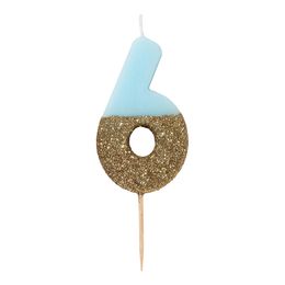 Bildspel - Tårtljus Siffra Ljusblå/Guldglitter
