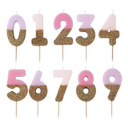 Tårtljus Siffra Ljusrosa/Guldglitter